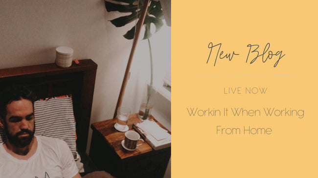 An image of a man reading. The other half of the photo is a plain mustard background with the words "New Blog. Live now. Workin' It When Working From Home"