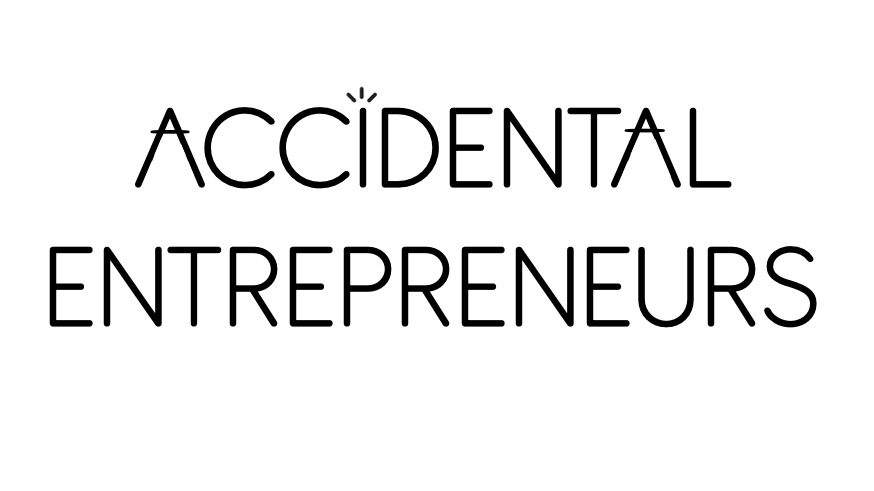 A plain white background with black lettering that reads “Accidental Entrepreneurs”. The “i” has three lines above it which is from the logo of JAM the label.