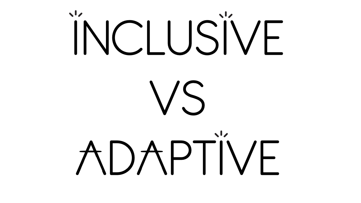 A plain white background with black lettering that reads “Inclusive VS Adaptive”. The “i's” have three lines above them which is from the logo of JAM the label.