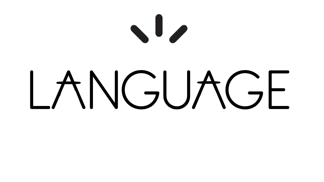 A plain white background with black lettering that reads “LANGUAGE" in capital letters. There are three lines above the writing from the logo of JAM.