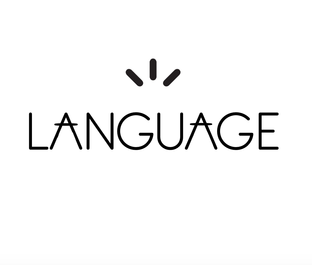 A plain white background with black lettering that reads “LANGUAGE" in capital letters. There are three lines above the writing from the logo of JAM.