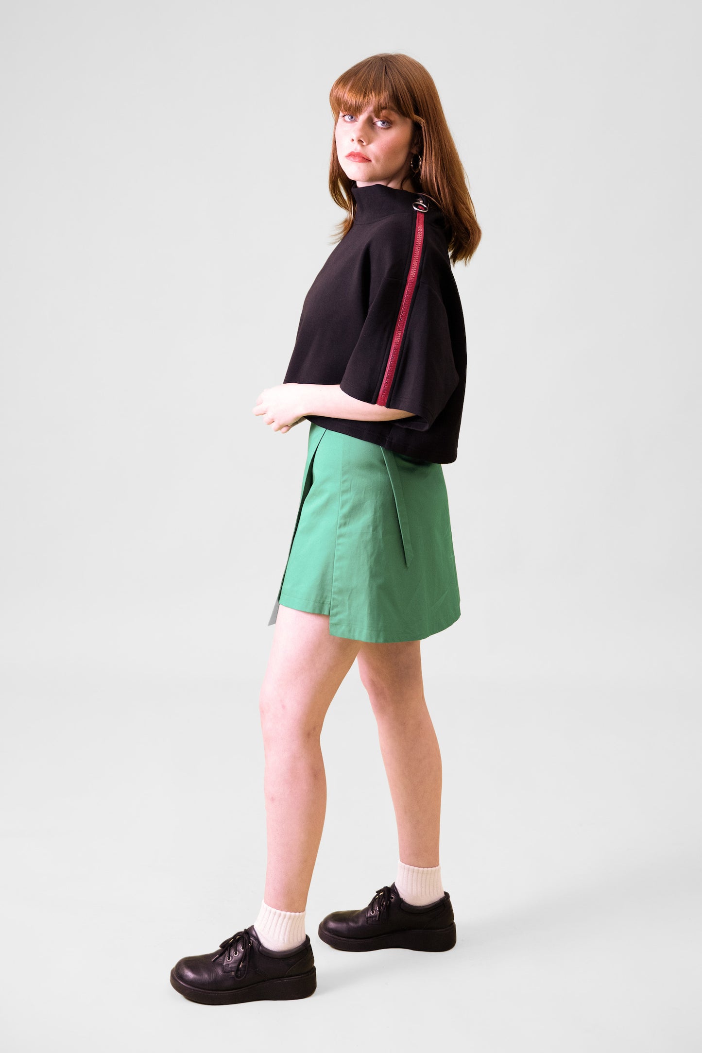 Cropped Neoprene Zip Pullover