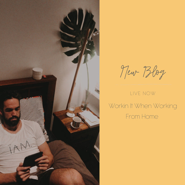 An image of a man reading. The other half of the photo is a plain mustard background with the words "New Blog. Live now. Workin' It When Working From Home"