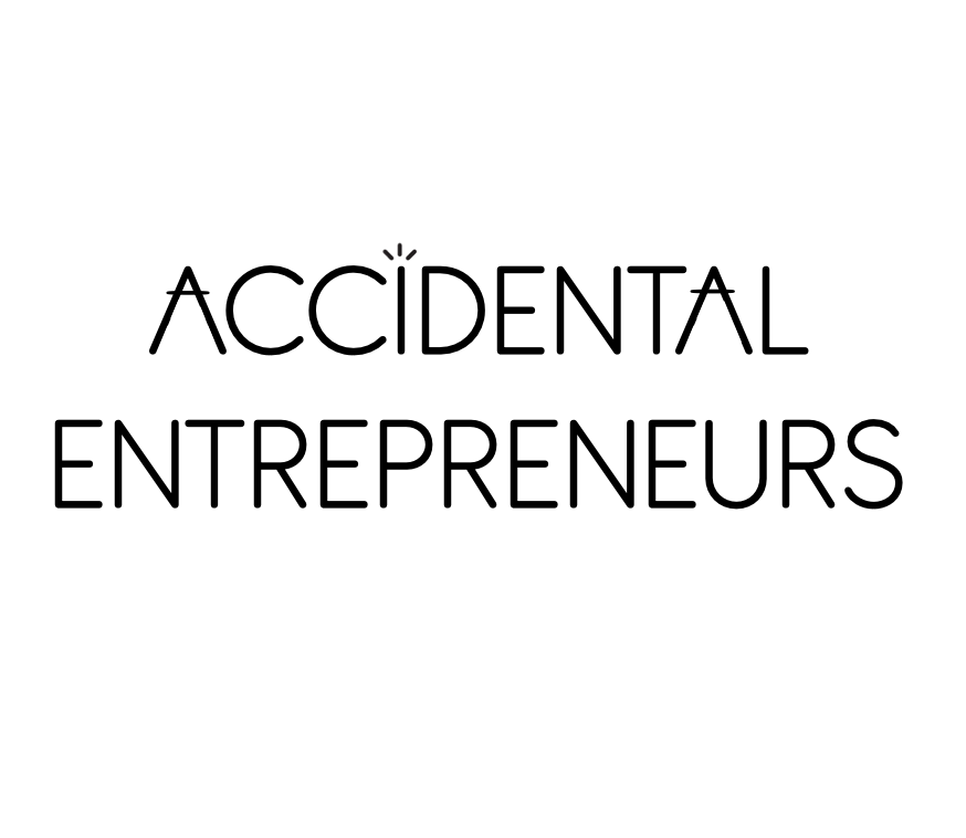 A plain white background with black lettering that reads “Accidental Entrepreneurs”. The “i” has three lines above it which is from the logo of JAM the label.