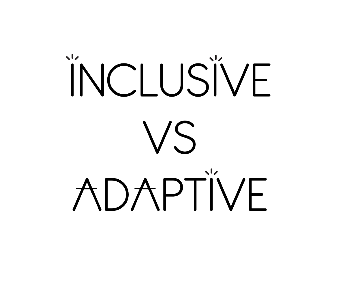 A plain white background with black lettering that reads “Inclusive VS Adaptive”. The “i's” have three lines above them which is from the logo of JAM the label.